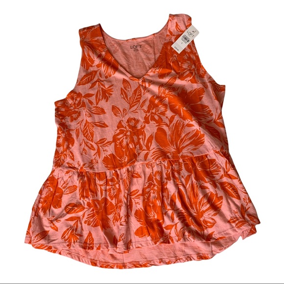 LOFT  Outlet Women’s Pink and Orange Tropical Top - Picture 1 of 13